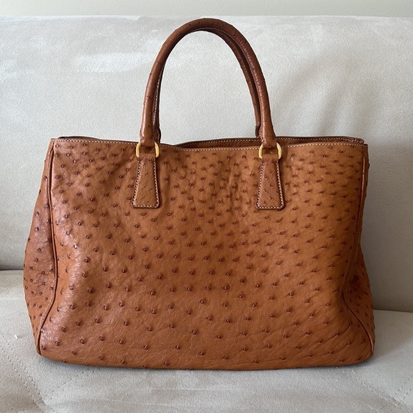 Prada Ostrich Cognac Tote Bag - Picture 2 of 14